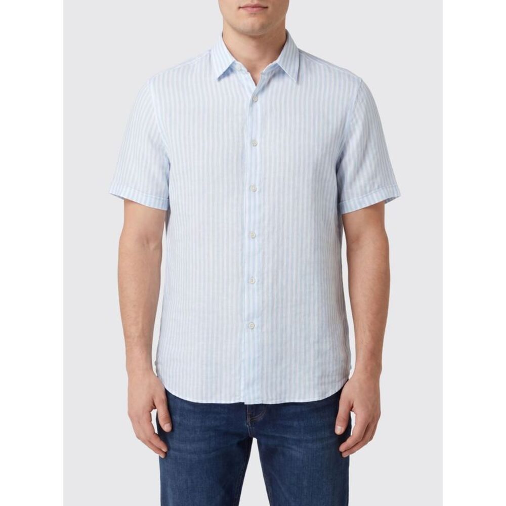 120% Lino Men Striped Short-Sleeve Linen Slim Fit Shirt 120% Lino